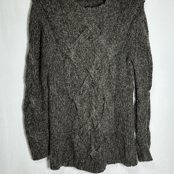 Theory Bramsy Airmix Wool Mohair Cable Knit Braided Sweater Melange Grey - small - Picture 2 of 7